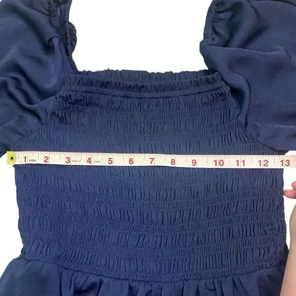 GAP Navy Smocked Bust Square Neck Long Sleeve Midi Dress - Picture 8 of 11